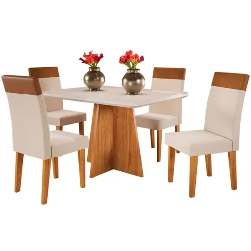 Mesa de Jantar Viena 120x90cm com 4 Cadeiras Turim Tecido Linho Viero