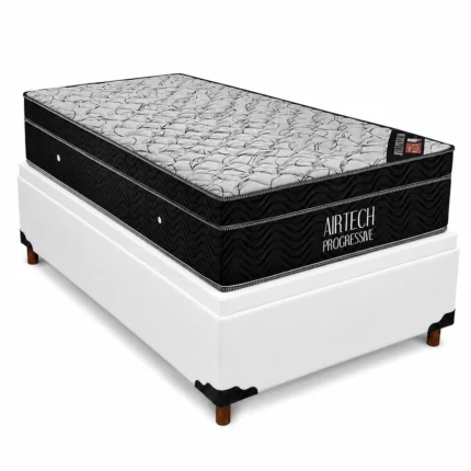 Base Baú em Corino com Colchão Airtech Progressive Solteiro 65x188x88cm Ortobom