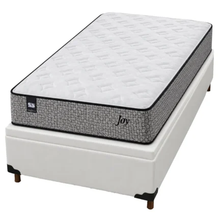 Base Baú em Corino com Colchão Joy Solteiro com Molas Ensacadas 62x188x88cm Sealy