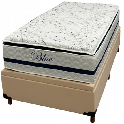 Base Baú em Veludo com Colchão Blue Solteiro Molas Pocket e Pillow Top 69x188x88cm Paropas