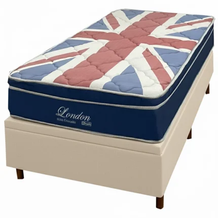 Base Baú em Veludo com Colchão London Solteiro com Molas Superlastic 63x188x88cm Anjos