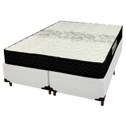 Base Bipartida Baú em Corino com Colchão Pasquale D45 Queen 60x198x158cm Paropas