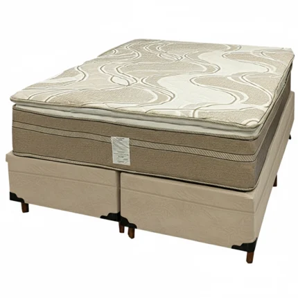 Base Bipartida Baú em Veludo com Colchão Dom Casal com Molas Ensacadas Bio Flex 75x188x138cm