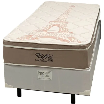 Base em Corino com Colchão Eiffel Solteiro com Molas Ensacadas 63x188x88cm Anjos