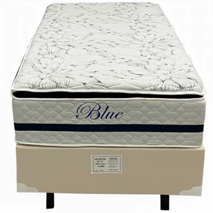 Base em Veludo com Colchão Blue Solteiro Molas Pocket e Pillow Top 69x188x88cm Paropas