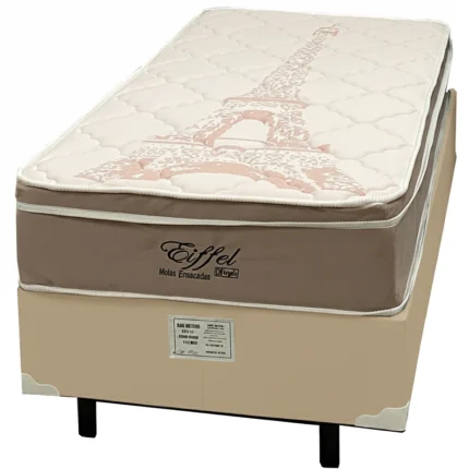 Base em Veludo com Colchão Eiffel Solteiro com Molas Ensacadas 63x188x88cm Anjos