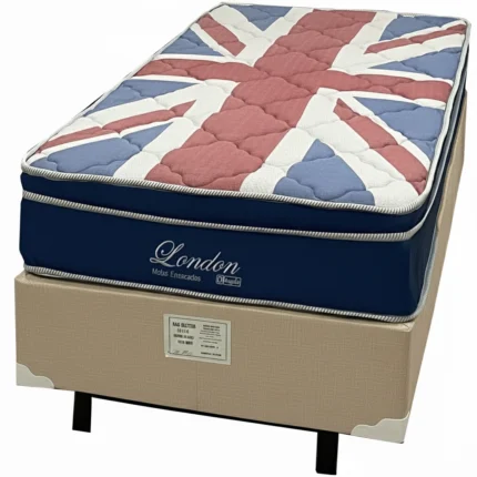 Base em Veludo com Colchão London Solteiro com Molas Superlastic 63x188x88cm Anjos