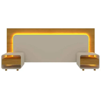 Cabeceira Innova Casal Queen King com 2 Mesas de Cabeceira e Led Gelius