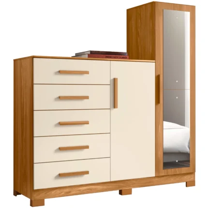 Cômoda New Master 5 Gavetas 2 Portas e Espelho Albatroz