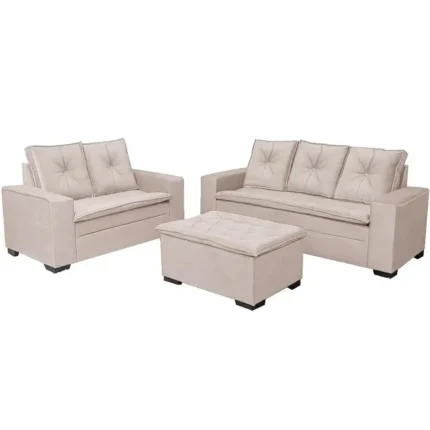 Conjunto de Sofá Turquia em Suede 2 e 3 Lugares com Puff União