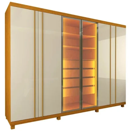 Guarda Roupa Absolute New Casal 6 Portas 4 Gavetas com Vidro Reflecta e Led Gelius