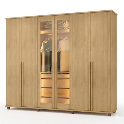 Guarda Roupa Belgica Casal com Led 6 Portas 4 Gavetas Rv Móveis