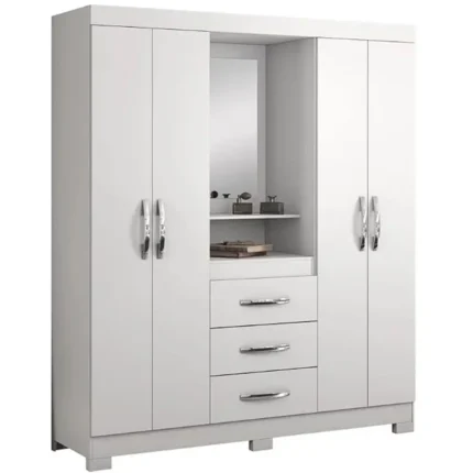 Guarda Roupa Capelinha Lord Solteiro com Espelho 4 Portas 3 Gavetas Demobile