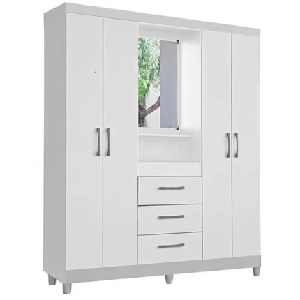 Guarda Roupa Capelinha Lyon Solteiro com Espelho 4 Portas 3 Gavetas Rud Rack