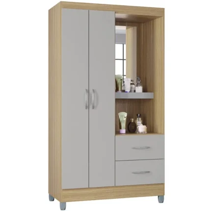 Guarda Roupa Cordoba Solteiro 2 Portas 2 Gavetas com Espelho Poquema