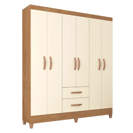 Guarda Roupa Fortaleza 6 Portas 2 Gavetas Casal Atualle Canelato Rústico