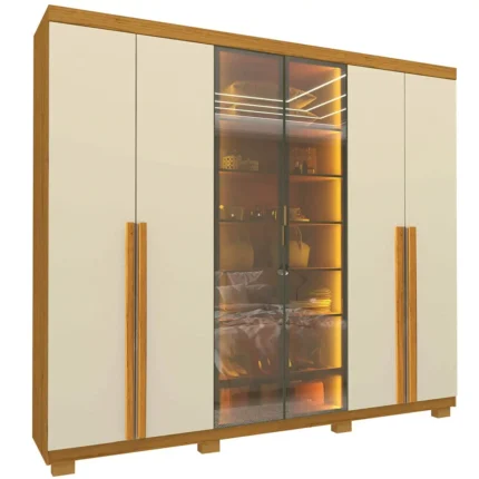 Guarda Roupa Imperatriz Casal 6 Portas 4 Gavetas com Vidro Reflecta e Led Gelius