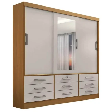 Guarda Roupa Meridian 3 Portas 9 Gavetas Casal com Espelho D Doro
