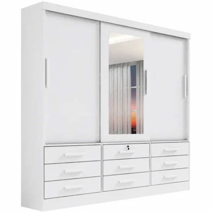 Guarda Roupa Meridian 3 Portas 9 Gavetas Casal com Espelho D Doro