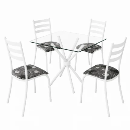 Mesa Ipanema Quadrada Tampo Vidro 75x75cm com 4 Cadeiras Tubular Teixeira