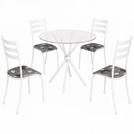Mesa Ipanema Redonda Tampo Vidro 75x75cm com 4 Cadeiras Tubular Teixeira
