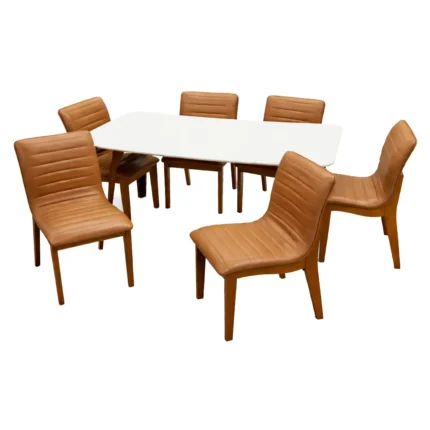 Mesa de Jantar Agata 180x90cm com Vidro e 6 Cadeiras Sofia em Corino Madeira Lj Móveis