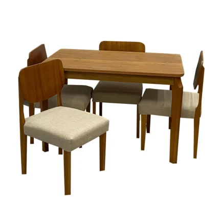 Mesa de Jantar Alegra 120x80cm Sem Vidro e 4 Cadeiras Barcelona em Linho Madeira Jcm
