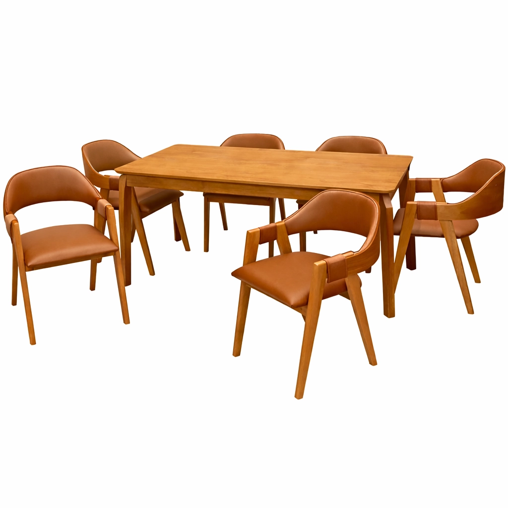 Mesa-de-Jantar-Alegra-160x80cm-Sem-Vidro-e-6-Cadeiras-Perola-em-Corino-Madeira-Jcm-Cinamomo-com-Tecido-Marrom-22092.webp