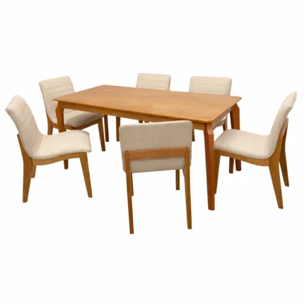 Mesa de Jantar Alegra 180x90cm Sem Vidro e 6 Cadeiras Sofia em Linho Madeira Jcm