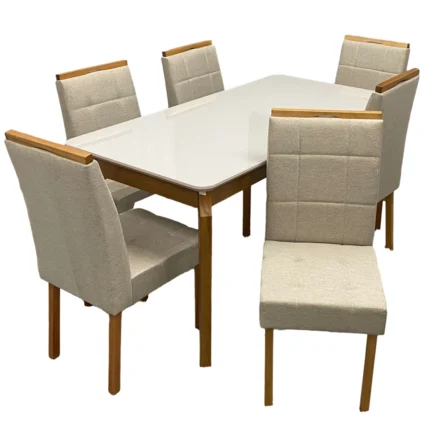 Mesa de Jantar Alegra 180x90cm com Vidro e 6 Cadeiras Giulia em Veludo Estofadas Jcm