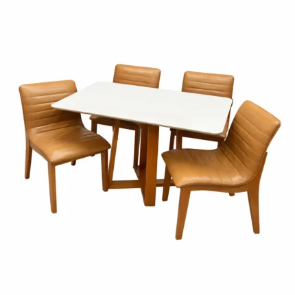 Mesa de Jantar Bali 120x90cm com Vidro e 4 Cadeiras Sofia em Corino Estofadas Minas Plac
