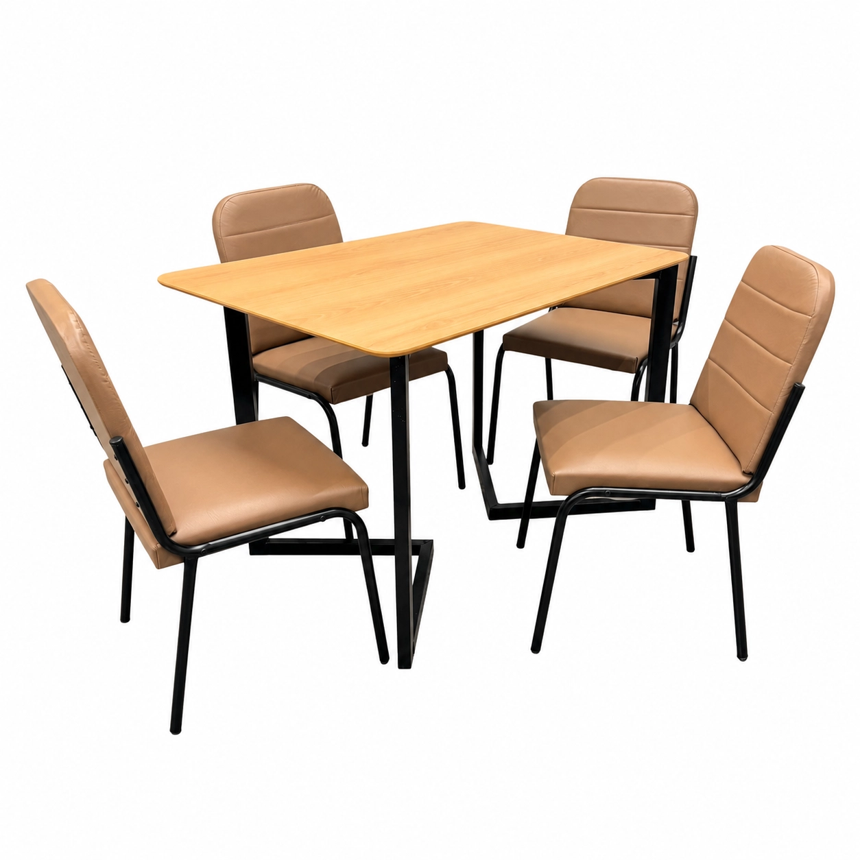Mesa-de-Jantar-Cronos-110x90cm-com-4-Cadeiras-Chicago-em-Courino-Aco-Tubo-Minas-Preto-Proa-com-Tecido-Capuccino-89031