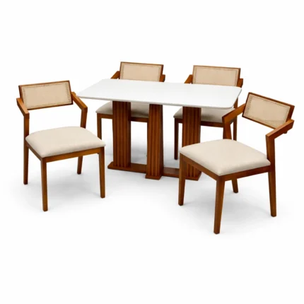 Mesa de Jantar Florença 120x80cm com Vidro e 4 Cadeiras Berlim Hr em Linho Madeira Lj Móveis