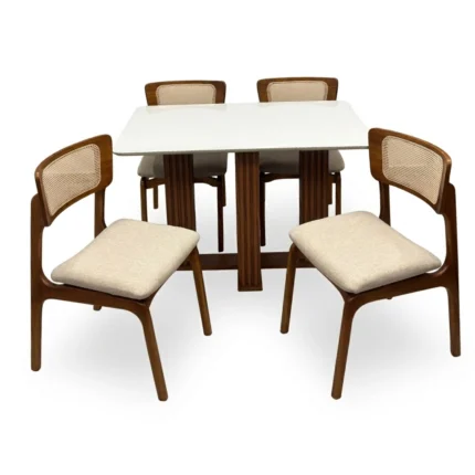 Mesa de Jantar Florença 120x80cm com Vidro e 4 Cadeiras New Viena em Linho Madeira Lj Móveis