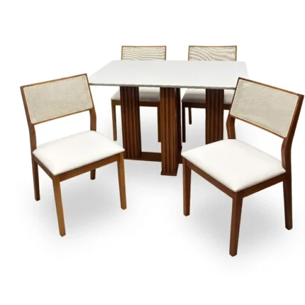 Mesa de Jantar Florença 120x80cm com Vidro e 4 Cadeiras Oiti em Linho Madeira Lj Móveis
