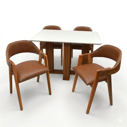 Mesa de Jantar Florença 120x80cm com Vidro e 4 Cadeiras Perola em Corino Madeira Lj Móveis