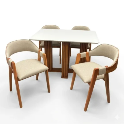 Mesa de Jantar Florença 120x80cm com Vidro e 4 Cadeiras Perola em Linho Madeira Lj Móveis