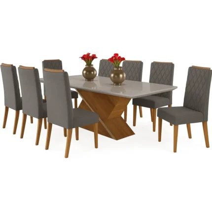 Mesa de Jantar Galak 200x90cm com 8 Cadeiras Iza Viero