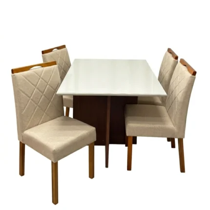 Mesa de Jantar Helo 120x90cm com Vidro e 4 Cadeiras California em Veludo Estofadas Poliman