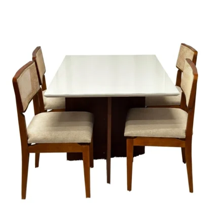 Mesa de Jantar Helo 120x90cm com Vidro e 4 Cadeiras Canada em Linho Madeira Poliman