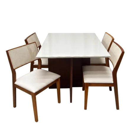Mesa de Jantar Helo 120x90cm com Vidro e 4 Cadeiras Oiti em Linho Madeira Poliman