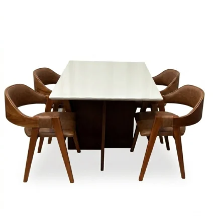 Mesa de Jantar Helo 120x90cm com Vidro e 4 Cadeiras Perola em Corino Madeira Poliman