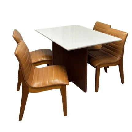 Mesa de Jantar Helo 120x90cm com Vidro e 4 Cadeiras Sofia em Corino Madeira Poliman