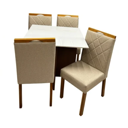 Mesa de Jantar Helo 90x90cm com Vidro e 4 Cadeiras California em Veludo Estofadas Poliman