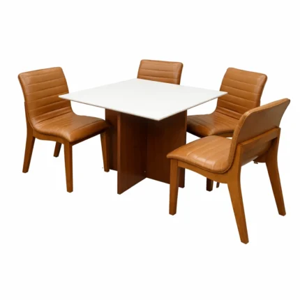Mesa de Jantar Helo 90x90cm com Vidro e 4 Cadeiras Sofia em Corino Madeira Poliman
