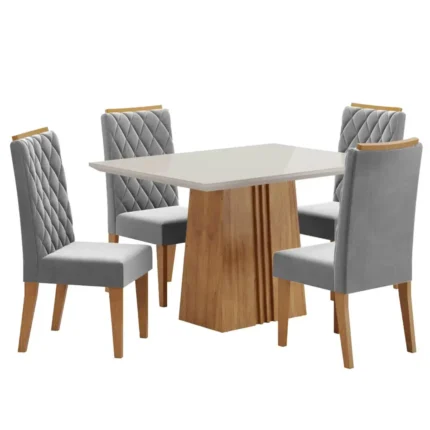 Mesa de Jantar Ibiza 120x90cm com 4 Cadeiras Viero
