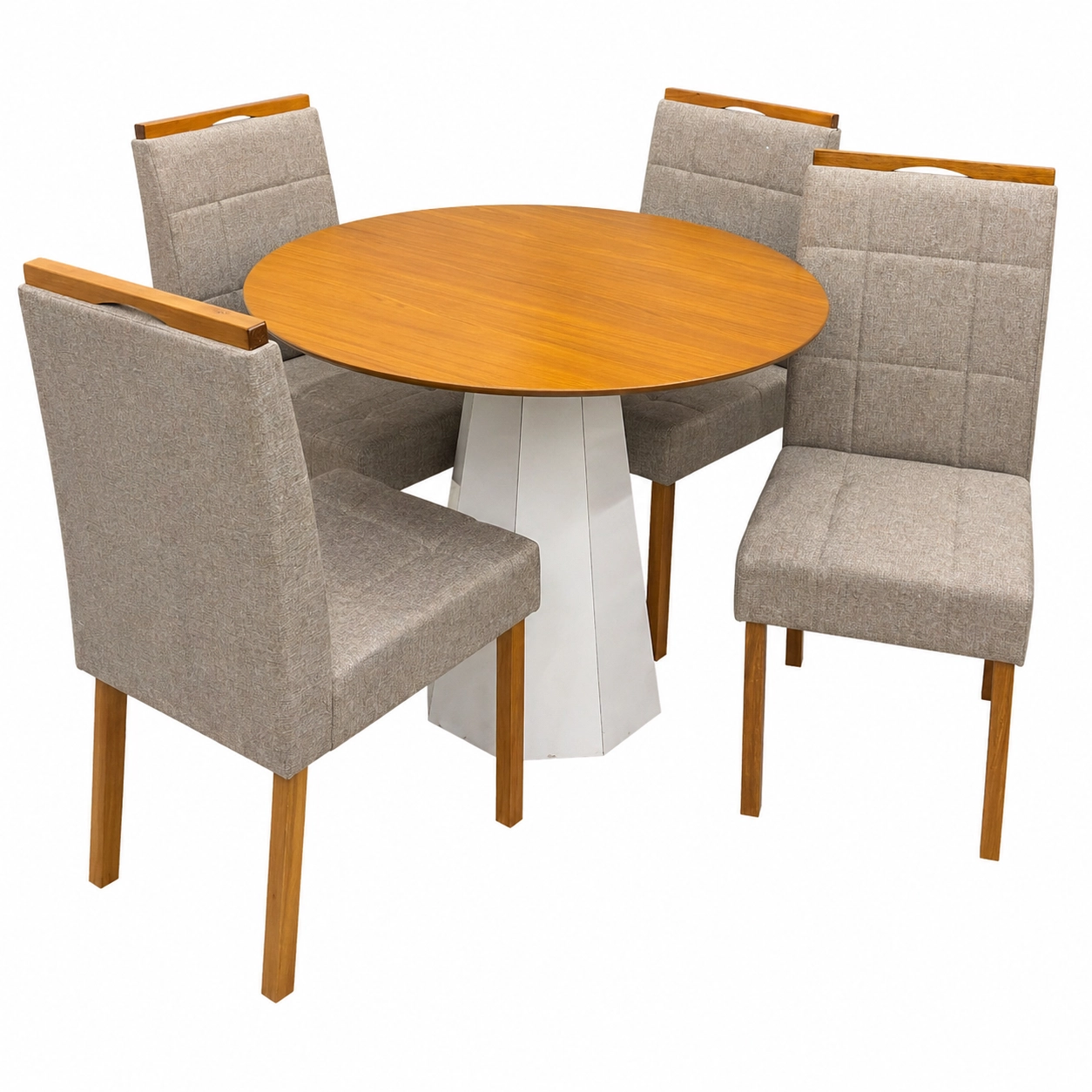 Mesa-de-Jantar-Isis-Sem-Vidro-Redonda-100cm-e-4-Cadeiras-Giulia-em-Veludo-Estofadas-New-Ceval-Off-White-Ipe-com-Tecido-Bege-46758
