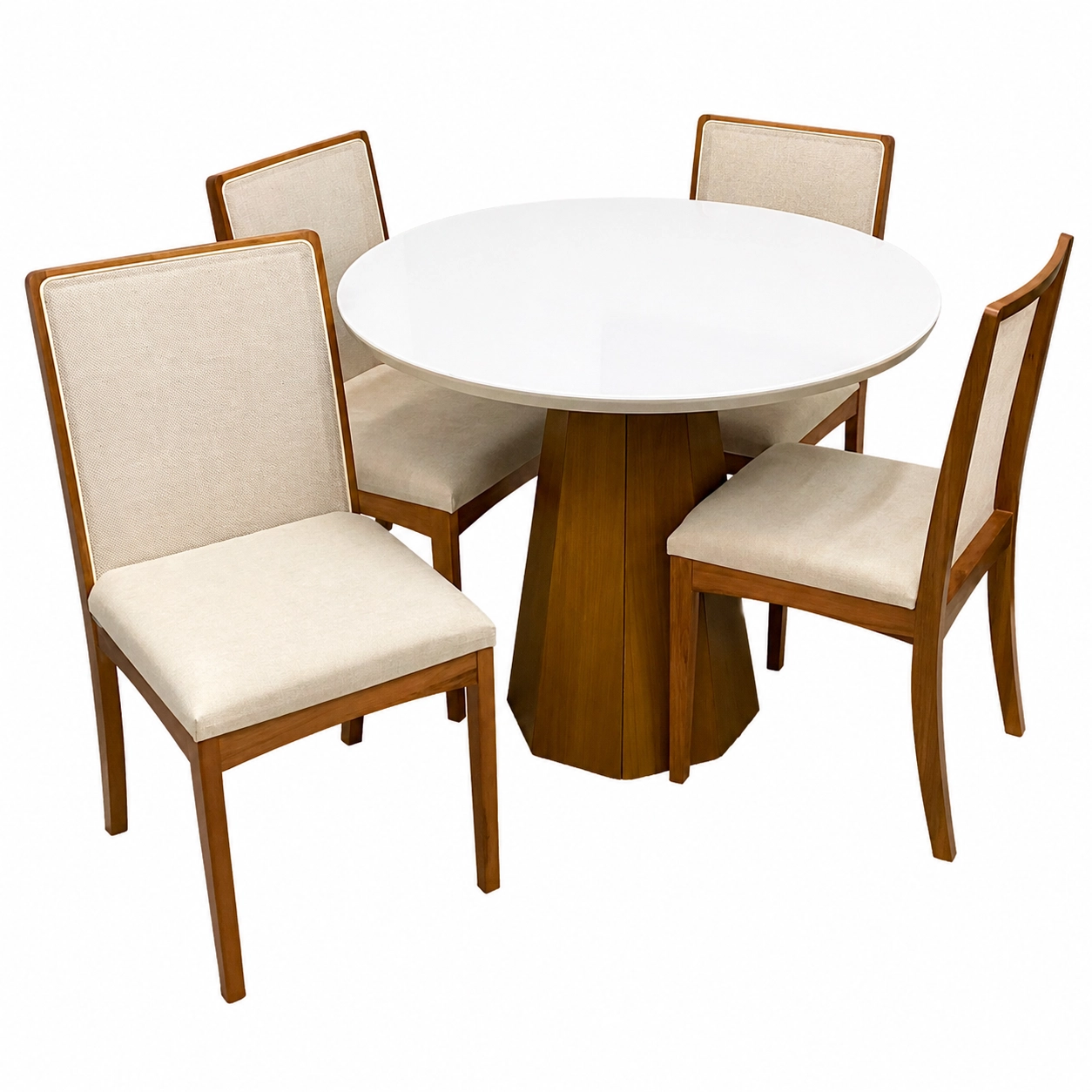 Mesa-de-Jantar-Isis-com-Vidro-Redonda-100cm-e-4-Cadeiras-Lara-Kappesberg-em-Linho-Madeira-New-Ceval-Ipe-Off-White-com-Tecido-Bege-50668