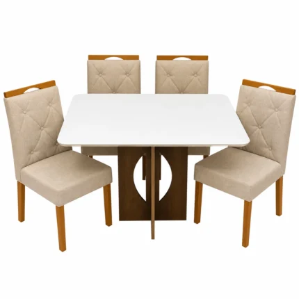Mesa de Jantar Madrid 120x80cm com 4 Cadeiras Giulia em Veludo Estofadas Minas Plac