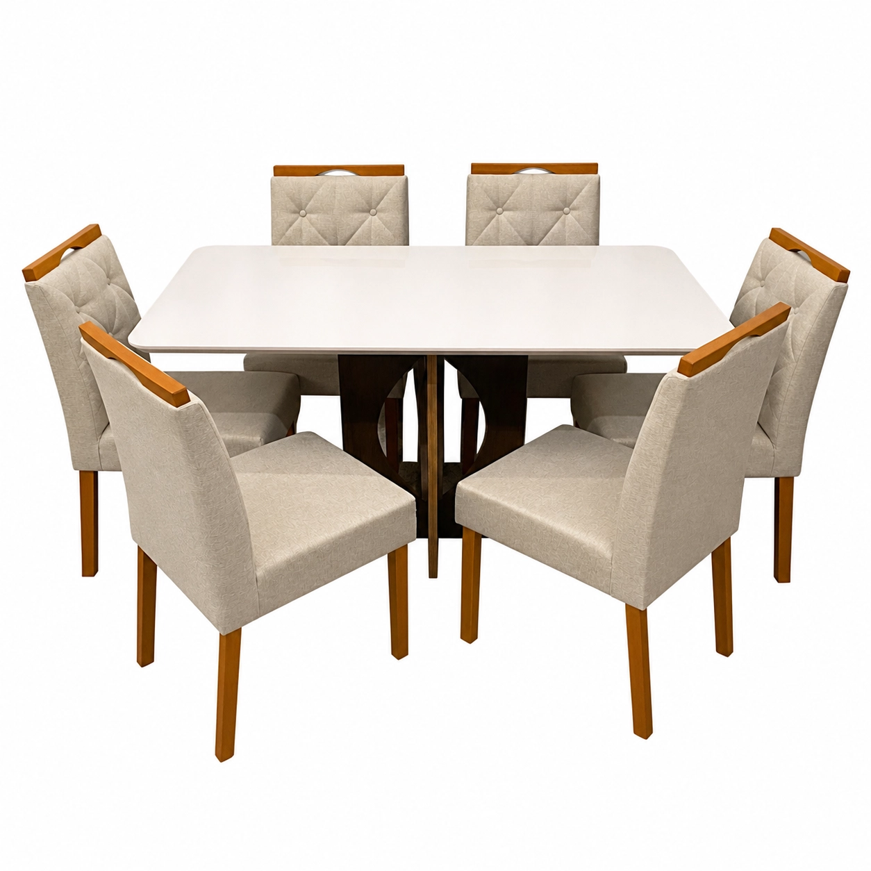 Mesa-de-Jantar-Madrid-160x80cm-com-6-Cadeiras-Jasmim-em-Veludo-Estofadas-Minas-Plac-Cinamomo-Off-White-com-Tecido-Bege-56927